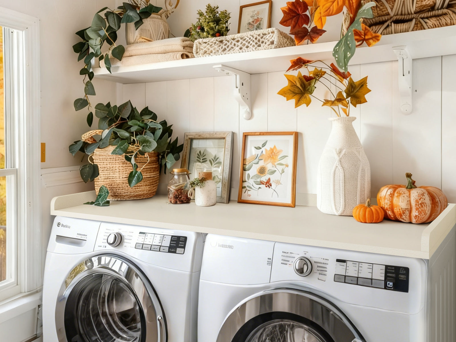 Kaboon Washer Dryer Countertop, Beige Leather