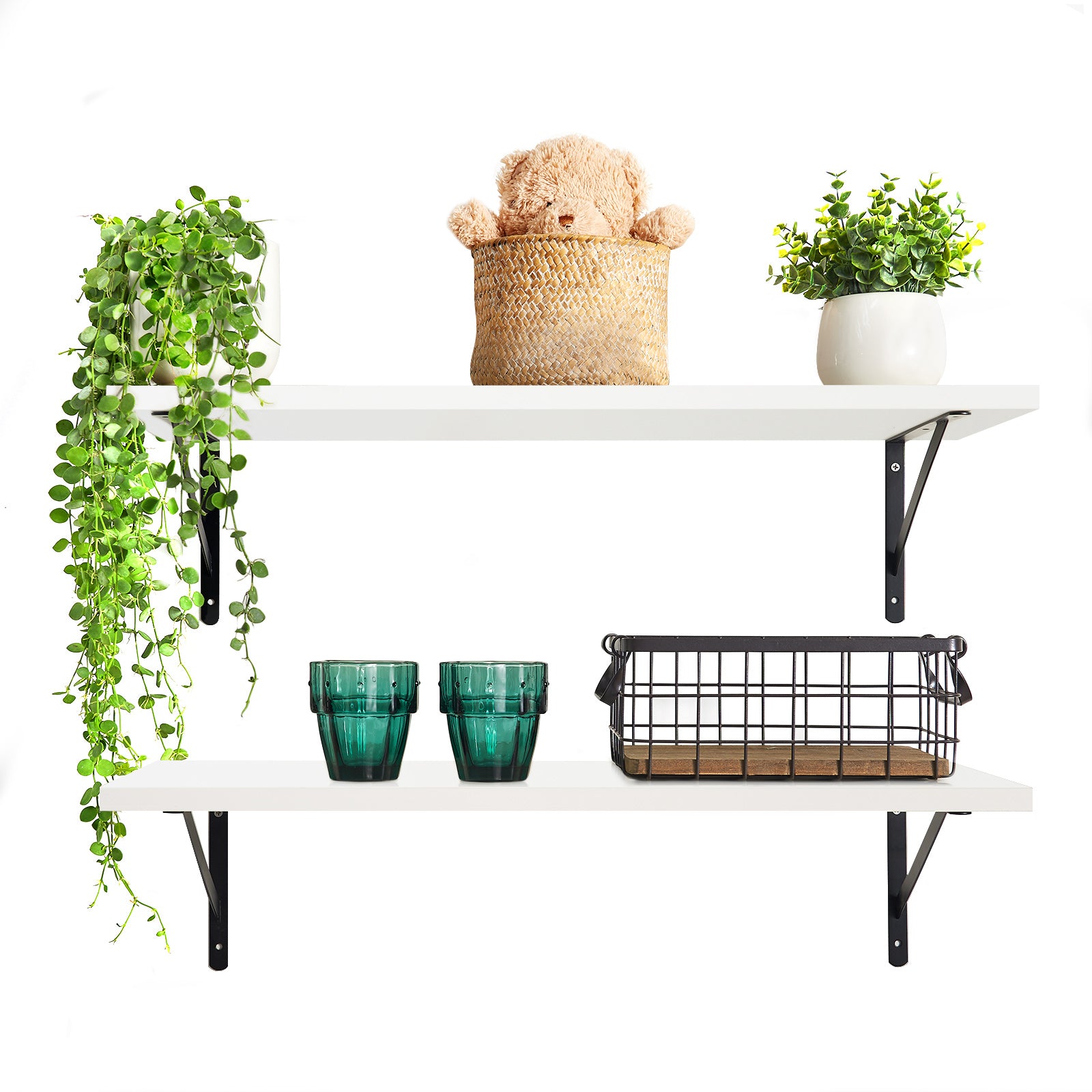 KABOON Floating Shelves for Wall, Set of 2--White