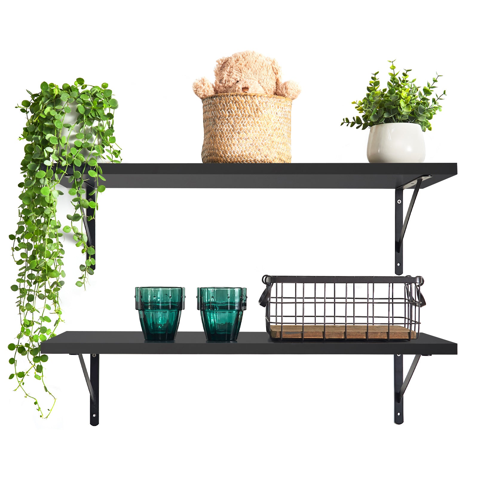 KABOON Floating Shelves for Wall, Set of 2--Black