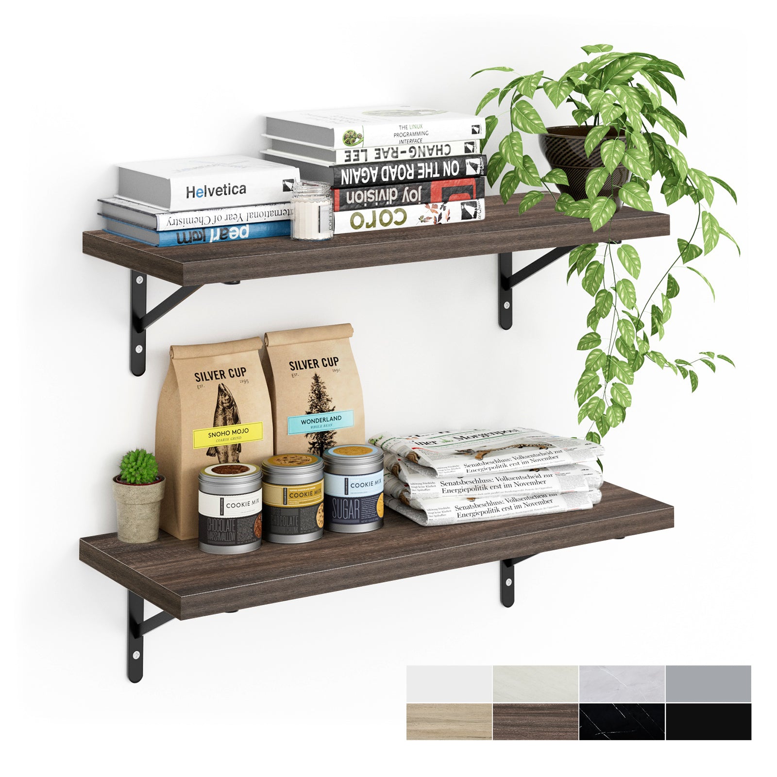 KABOON Floating Shelves for Wall, Set of 2--Eucalyptus