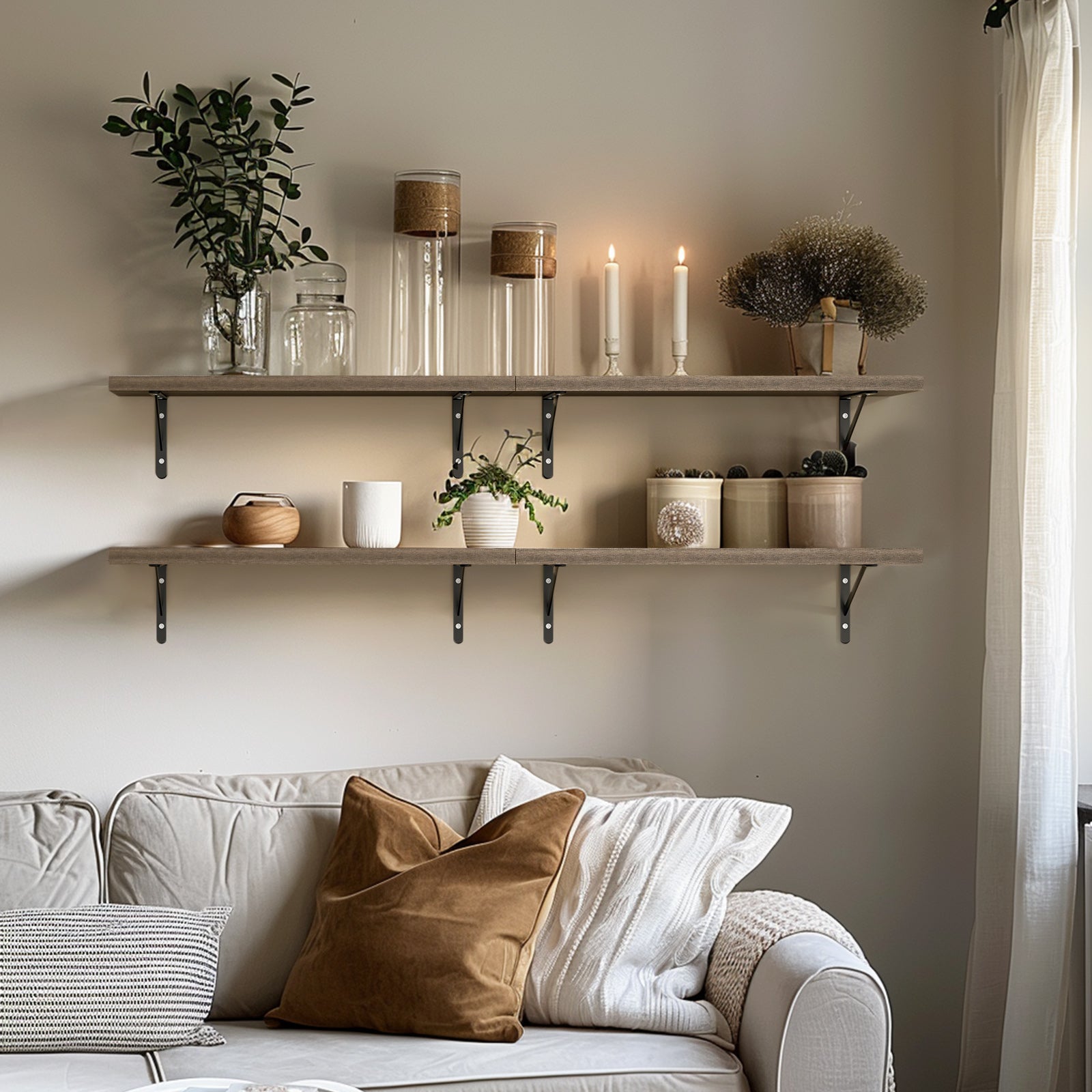KABOON Floating Shelves for Wall, Set of 2--Eucalyptus