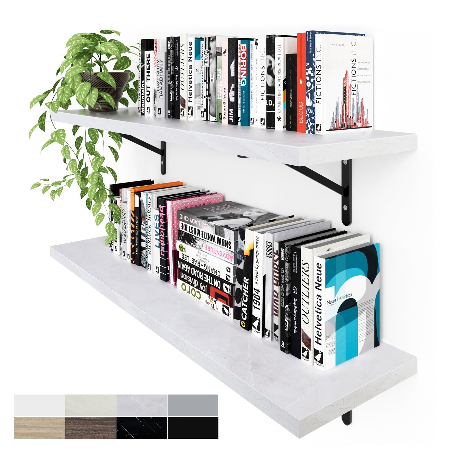 KABOON Floating Shelves for Wall, Set of 2--White Rock