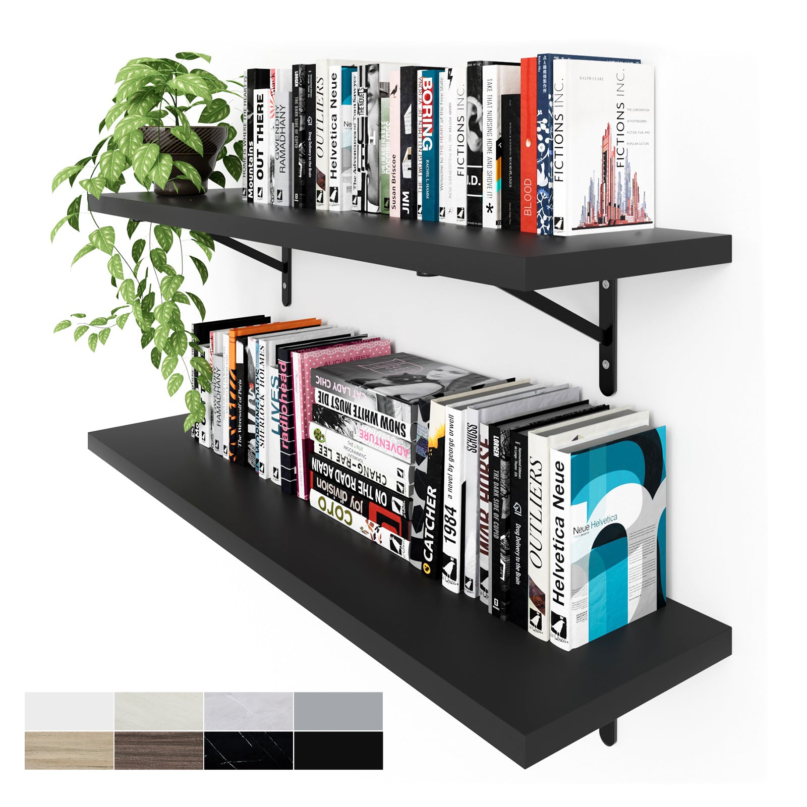 KABOON Floating Shelves for Wall, Set of 2--Black