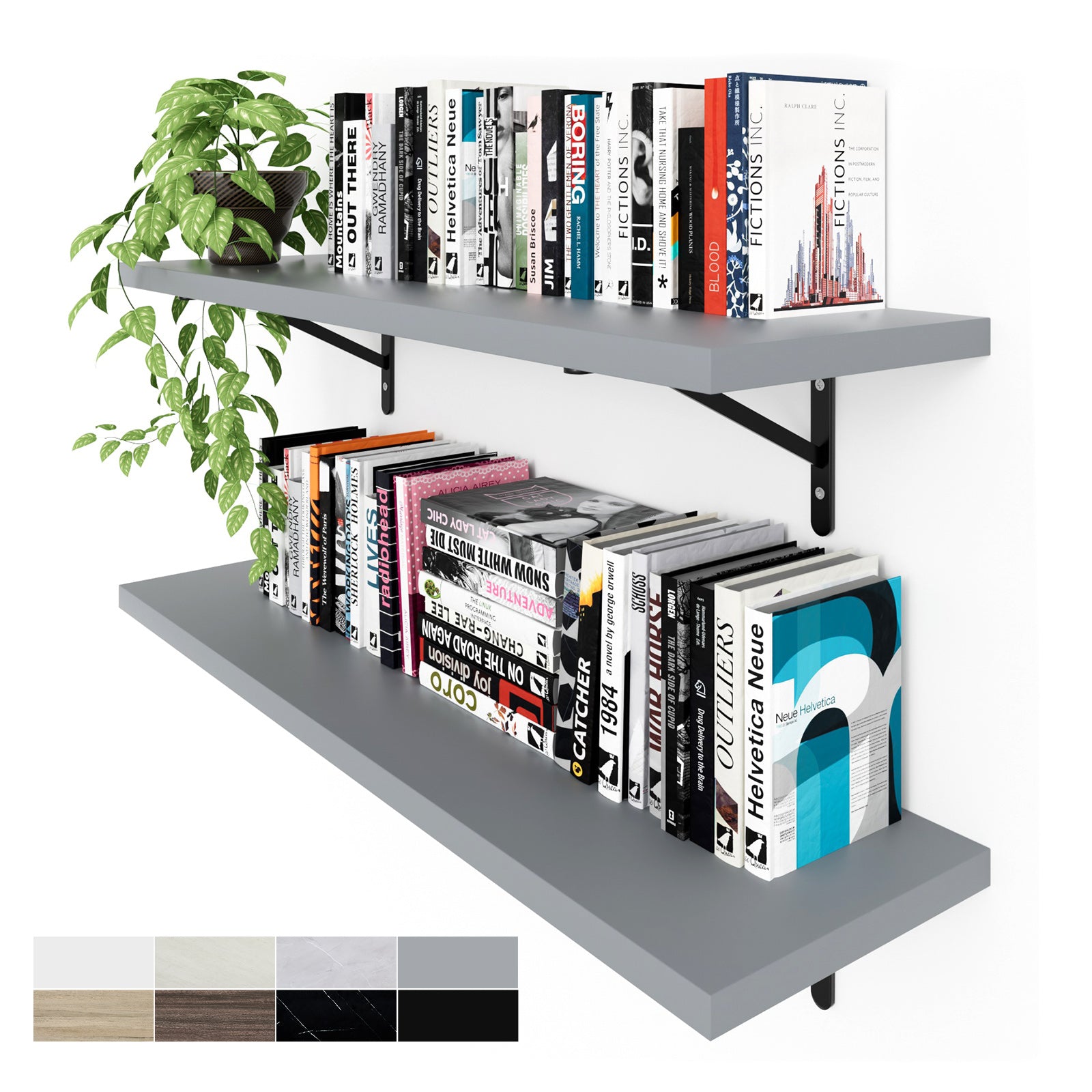 KABOON Floating Shelves for Wall, Set of 2--Gray