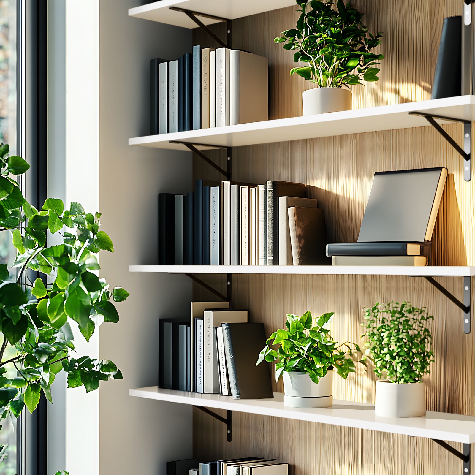 KABOON Floating Shelves for Wall, Set of 2--White