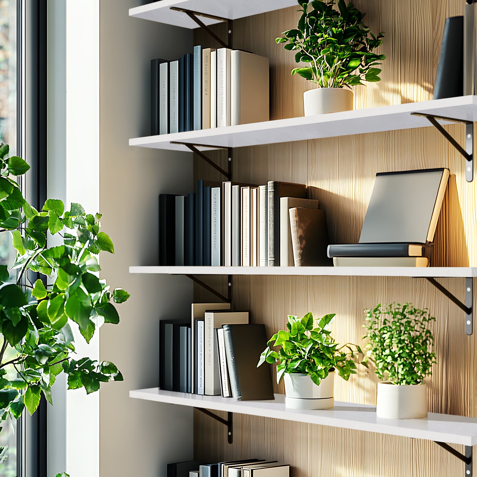 KABOON Floating Shelves for Wall, Set of 2--White Rock