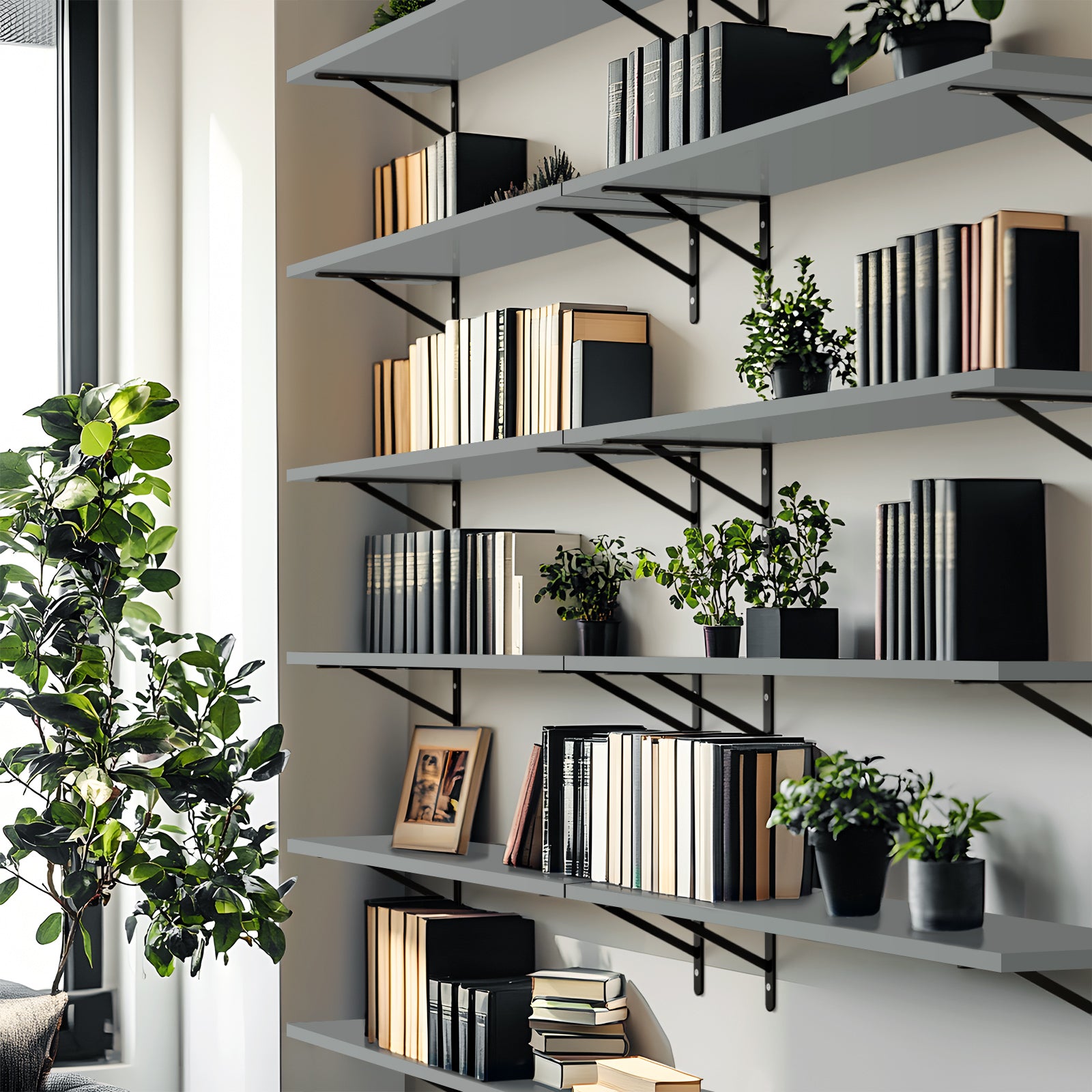 KABOON Floating Shelves for Wall, Set of 2--Gray
