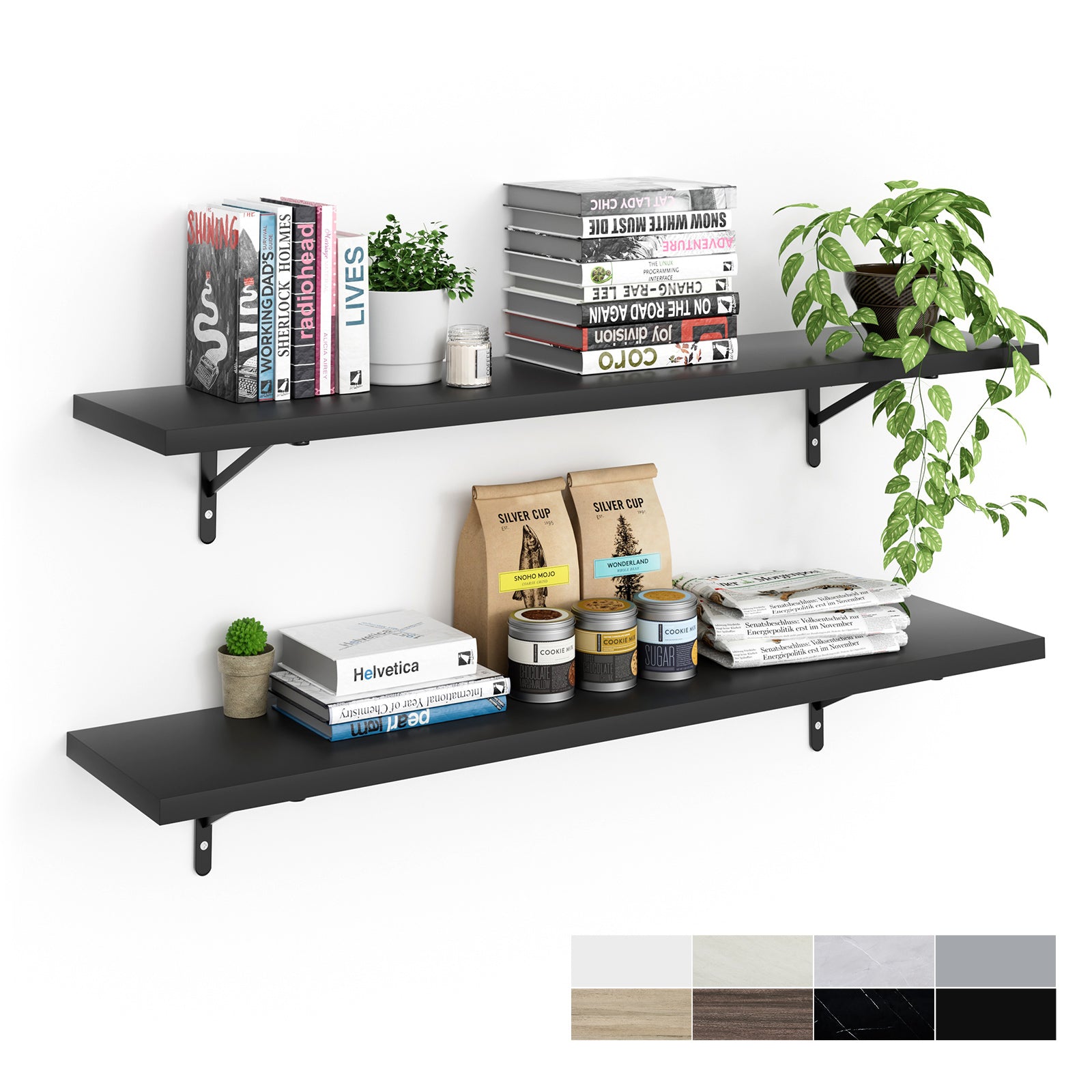 KABOON Floating Shelves for Wall, Set of 2--Black