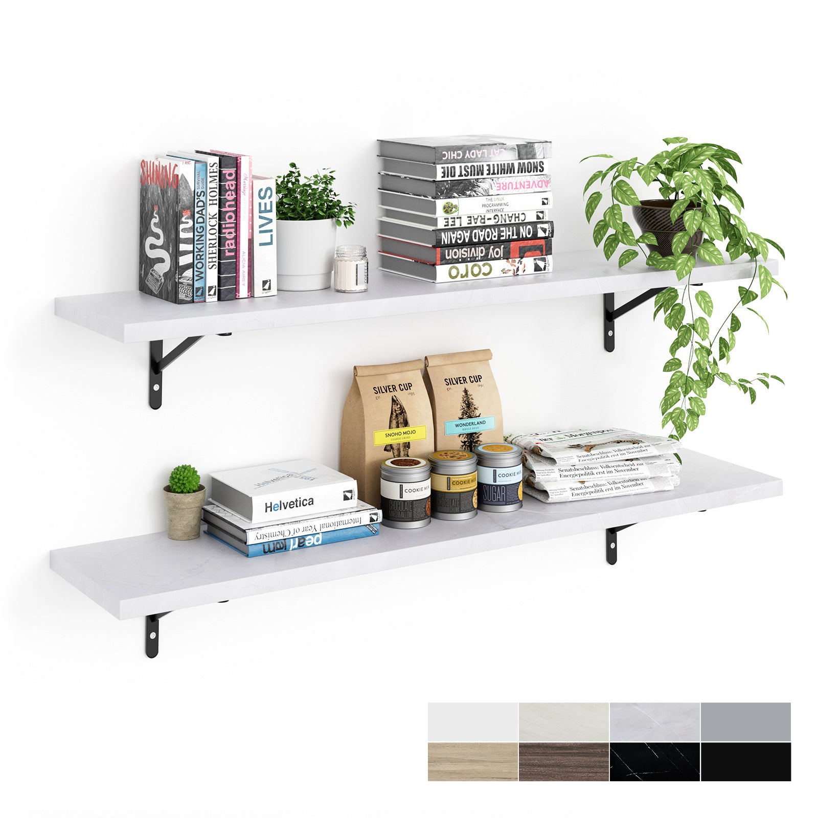 KABOON Floating Shelves for Wall, Set of 2--White Rock