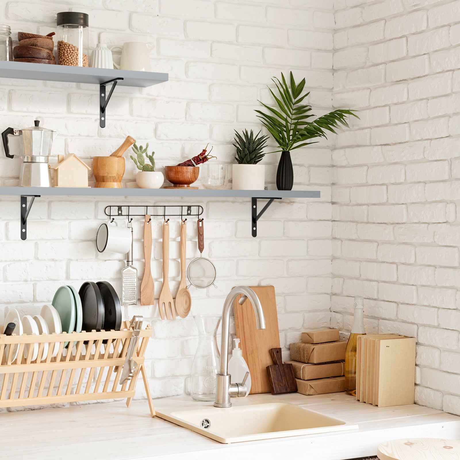 KABOON Floating Shelves for Wall, Set of 2--Gray