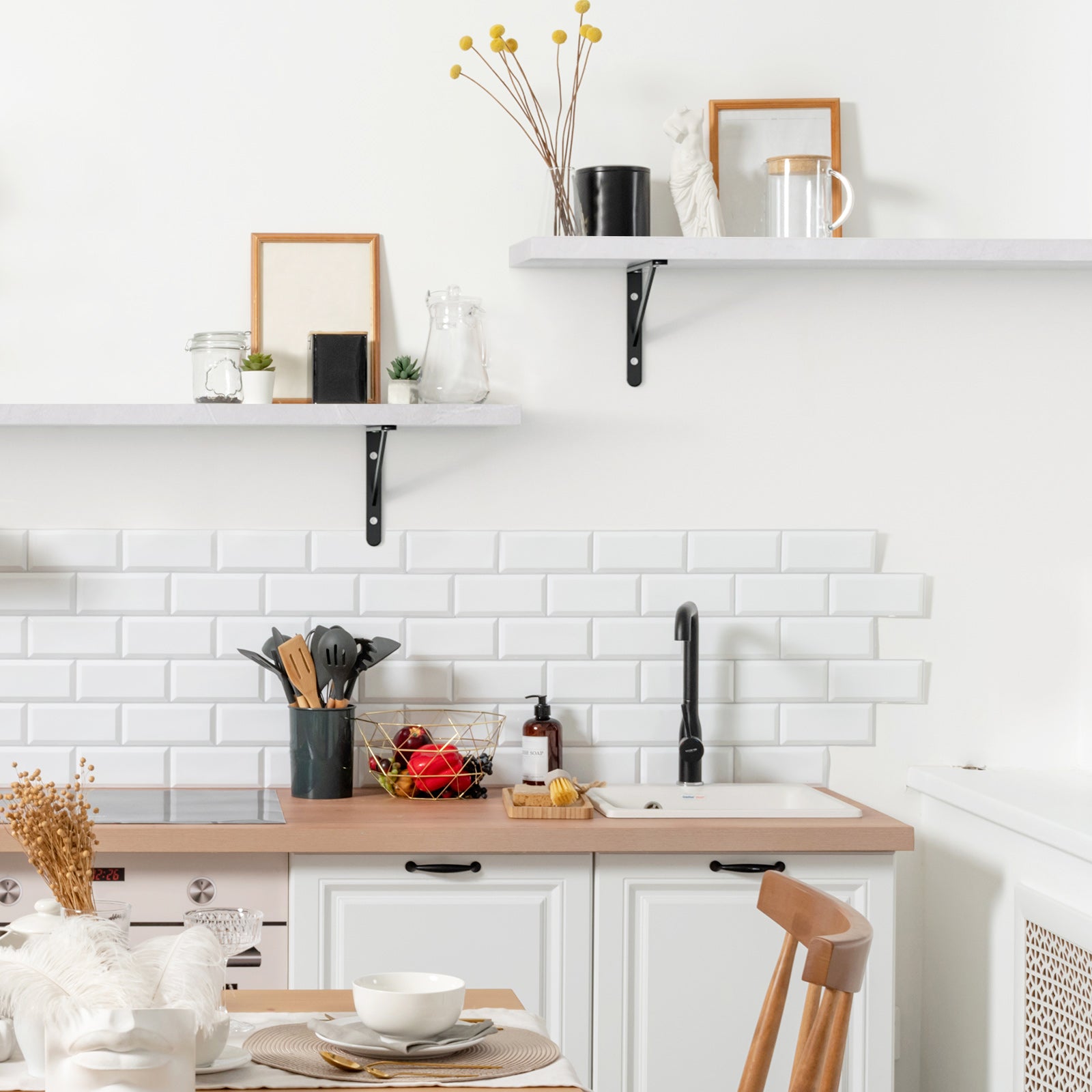 KABOON Floating Shelves for Wall, Set of 2--White Rock