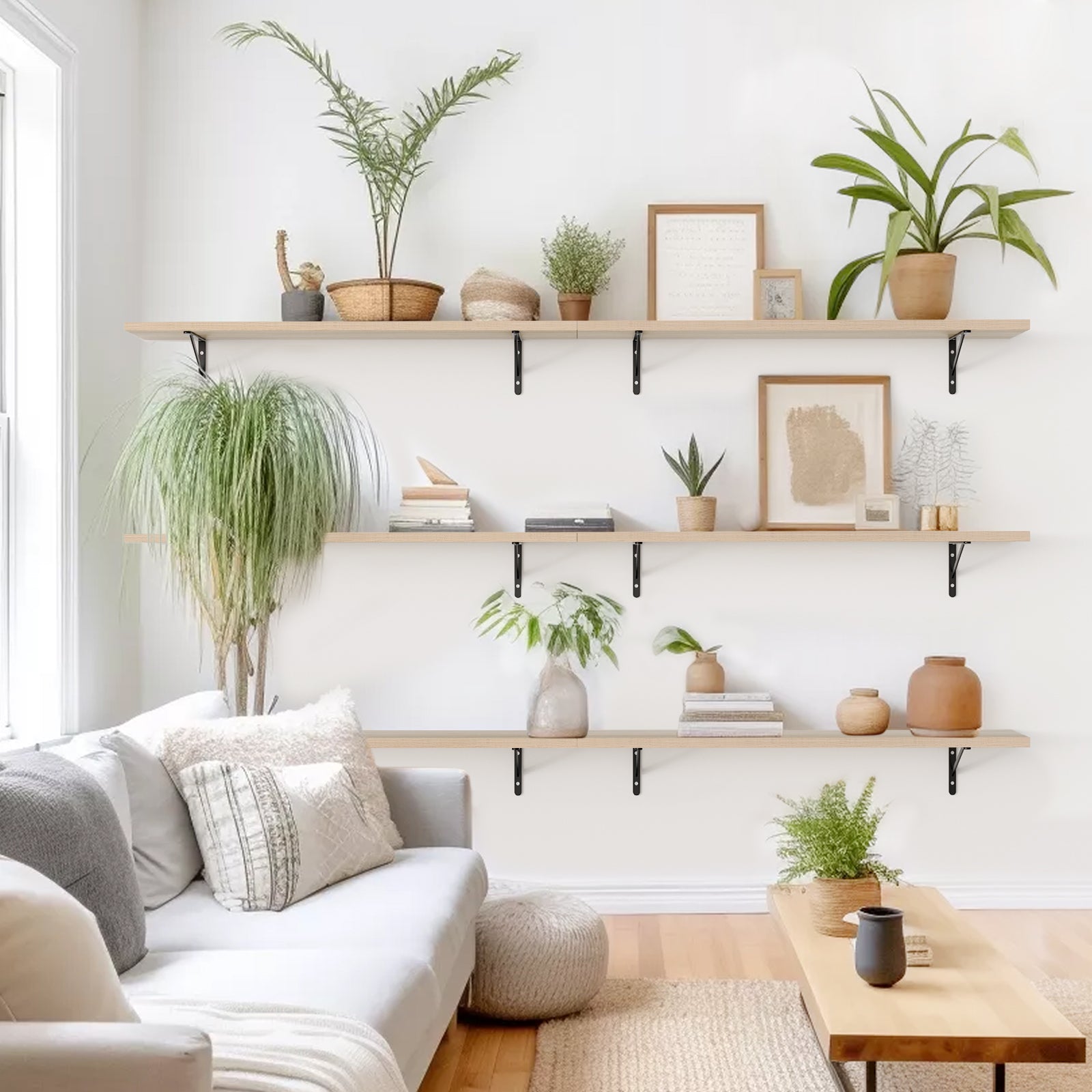 KABOON Floating Shelves for Wall, Set of 2--Oak