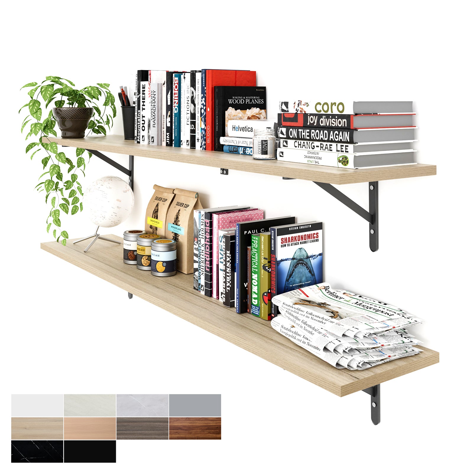 KABOON Floating Shelves for Wall, Set of 2--Oak