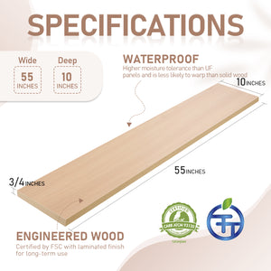 KABOON Floating Shelves for Wall, Set of 2--Light Walnut