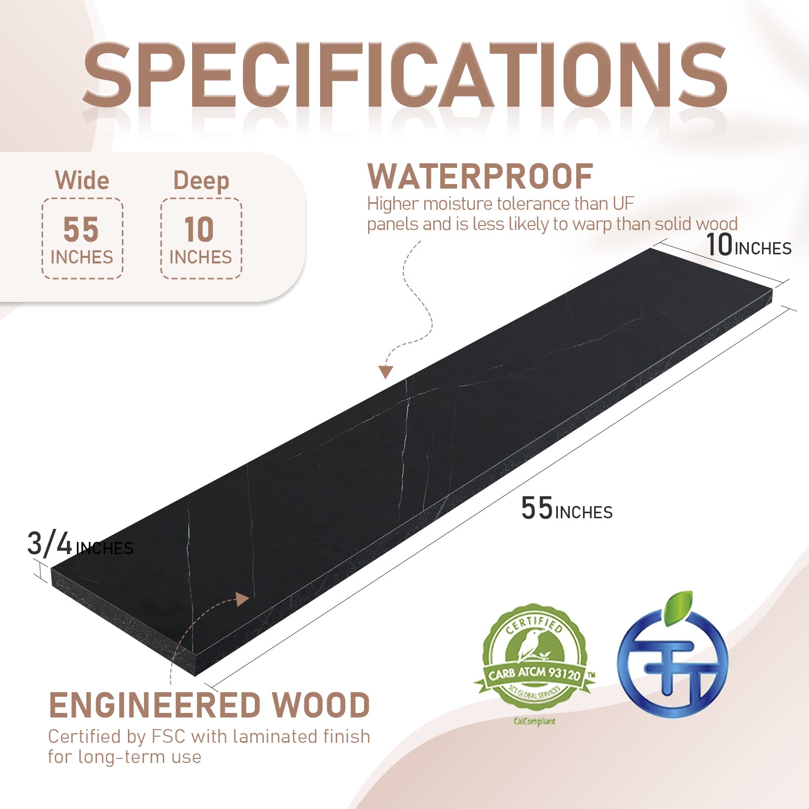 KABOON Floating Shelves for Wall, Set of 2--Cloud Atlas