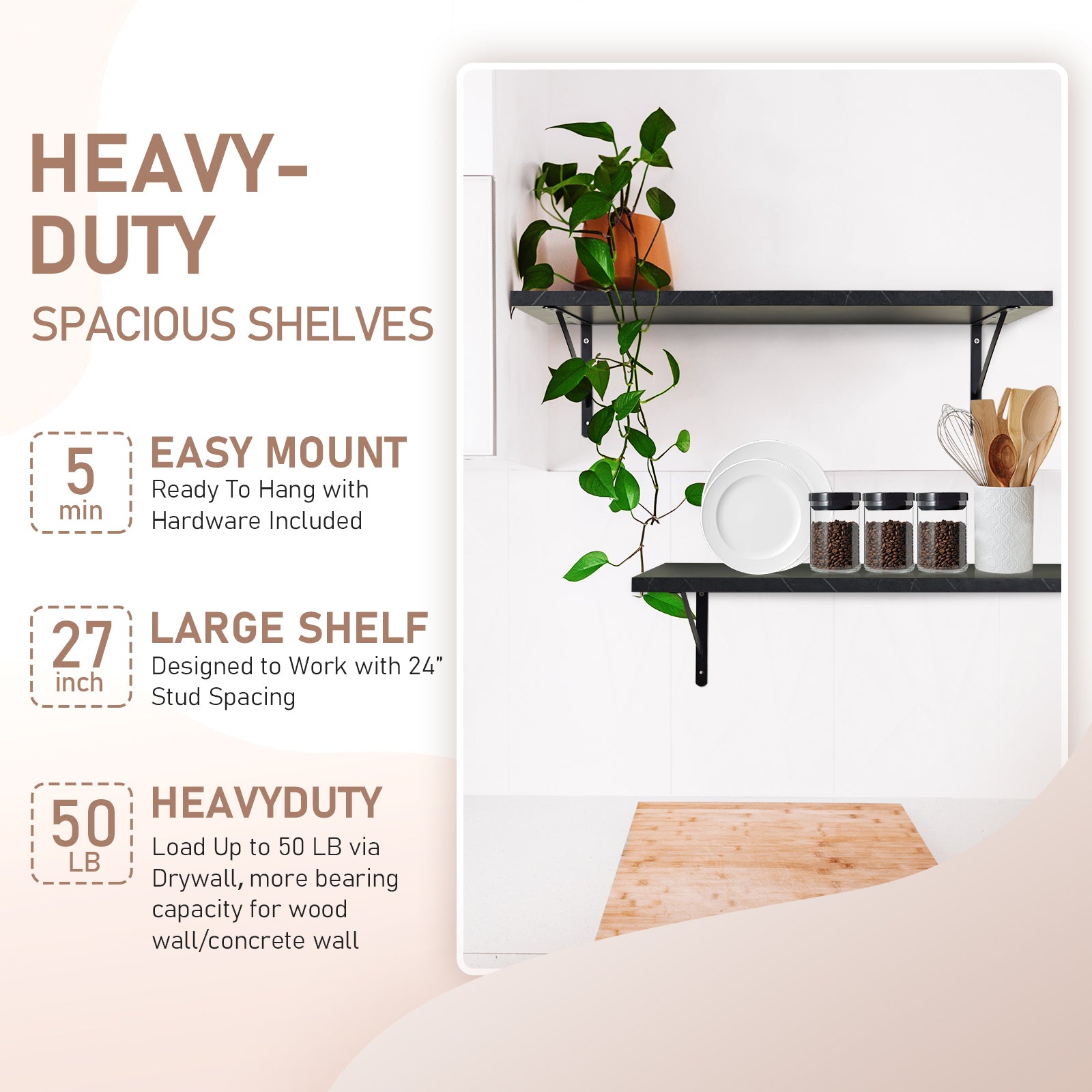 KABOON Floating Shelves for Wall, Set of 2--Cloud Atlas