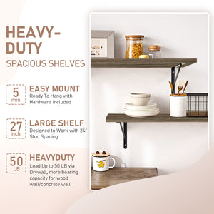 KABOON Floating Shelves for Wall 10" D x 27” W Set of 2--Eucalyptus
