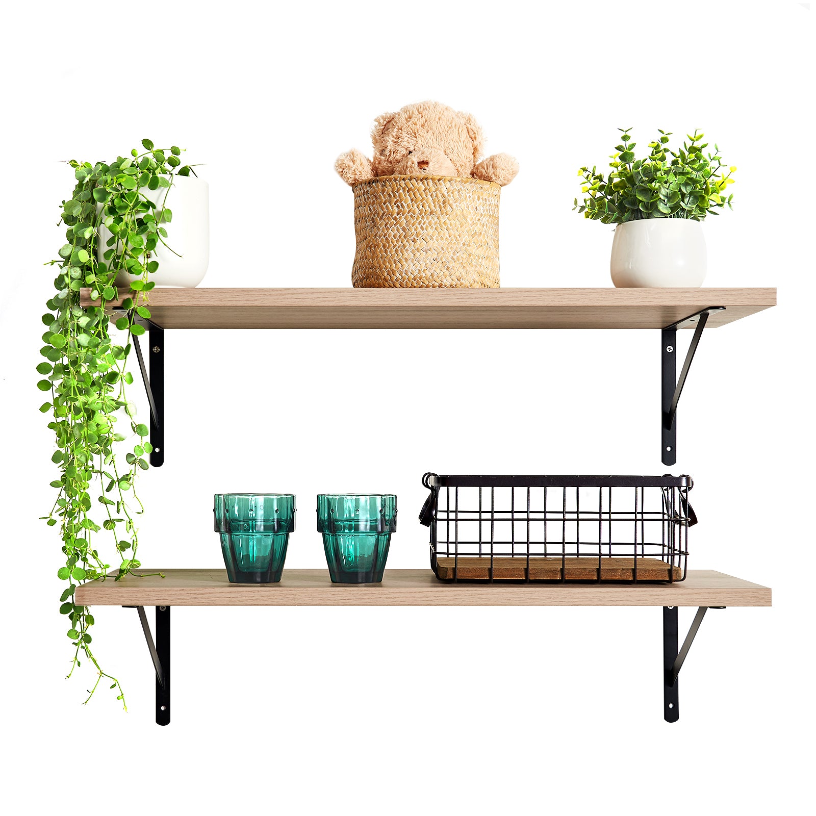 KABOON Floating Shelves for Wall 10" D x 27” W Set of 2--Oak
