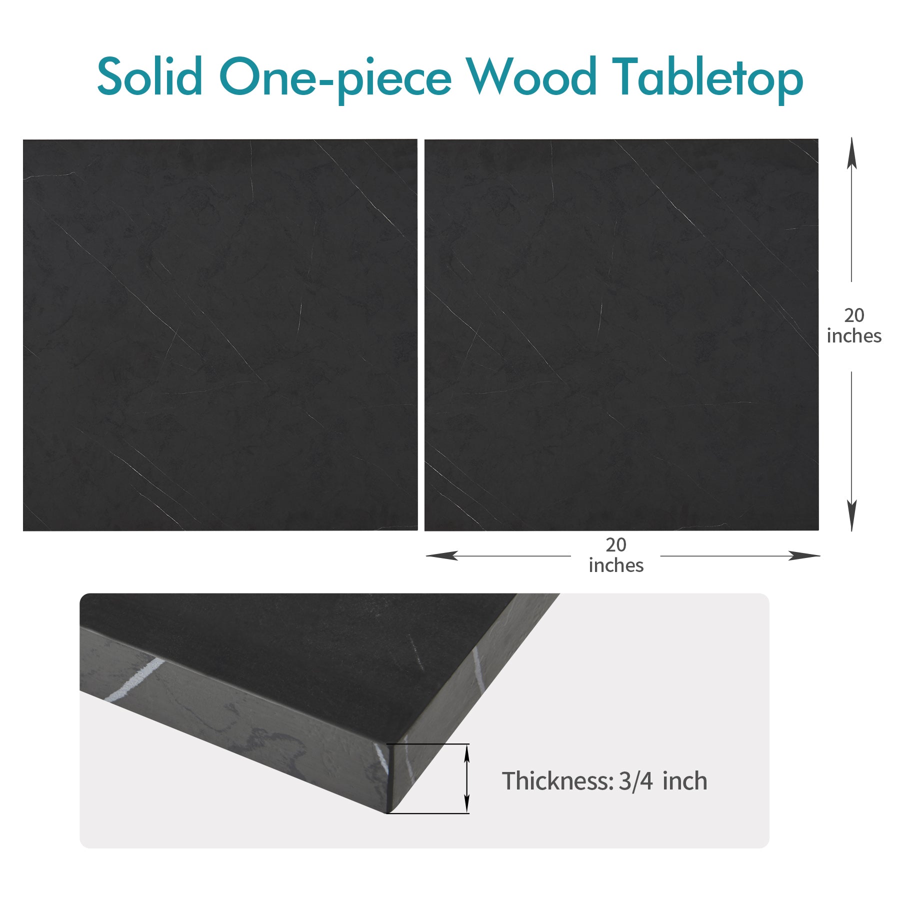 20x20 one-piece wood table top in black