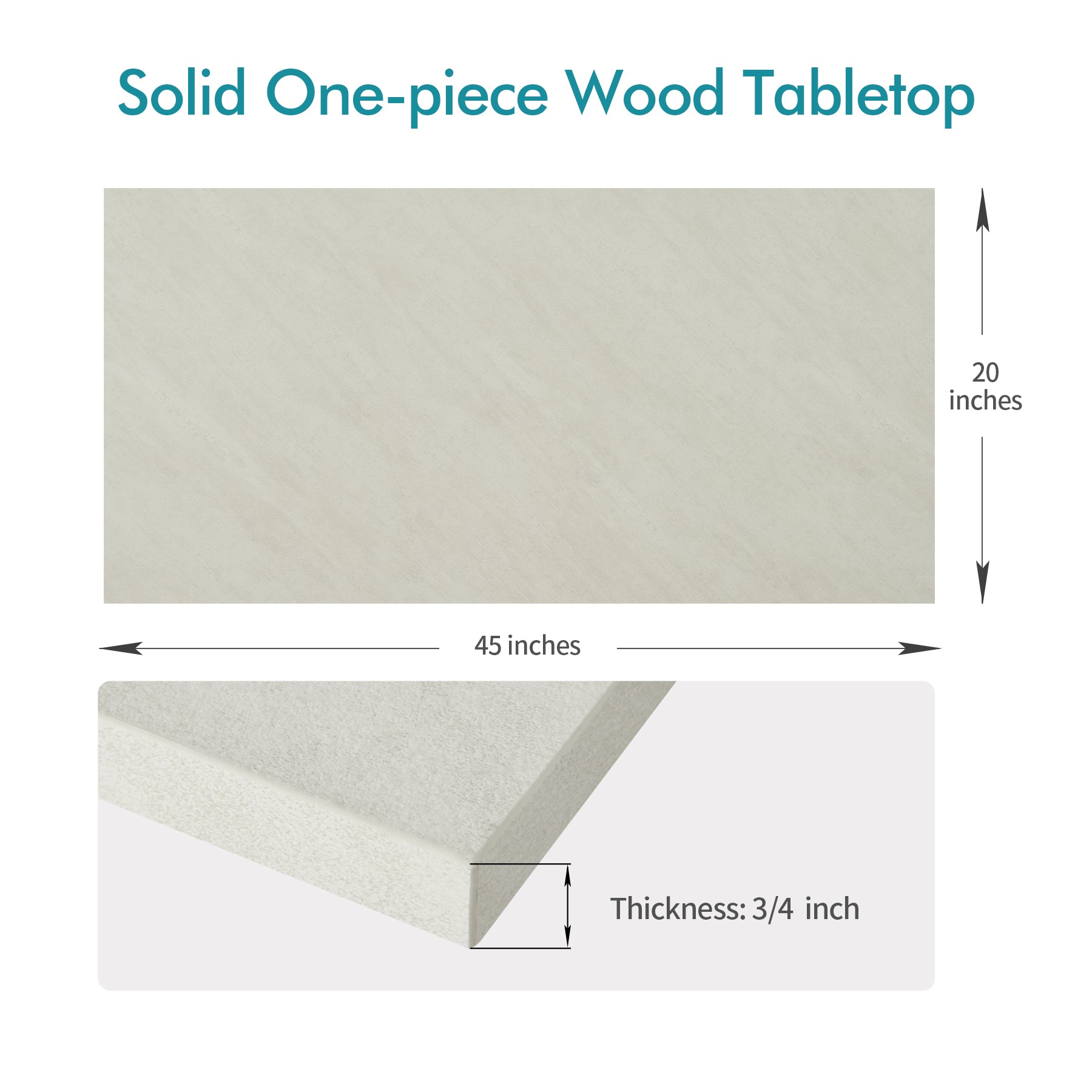 45x20 one-piece wood table top in white